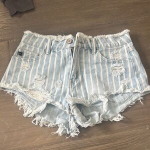 Distressed Light Blue Striped Women's Shorts